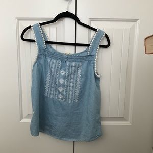 E M medium embroidered denim top